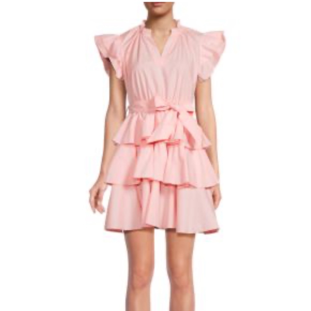 ESTELINA Flutter Sleeve Mini Tiered Dress, Sz S